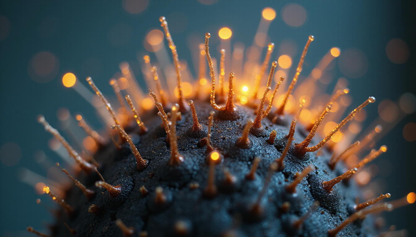  Macro scalp closeup with thriving follicles, botanical extracts and DNA helix glowing regeneration
