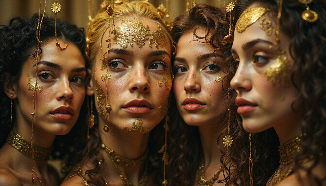  Portraits of zodiac people controlled by delicate golden puppet strings, subtle expressions, mysterious glow