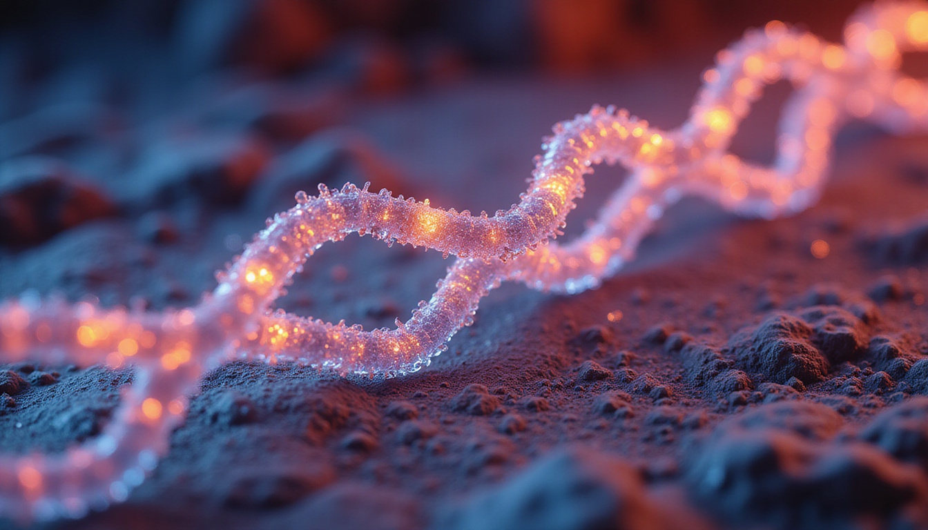  Macro molecular peptides illustrated as glowing chains merging into firmer, translucent skin texture