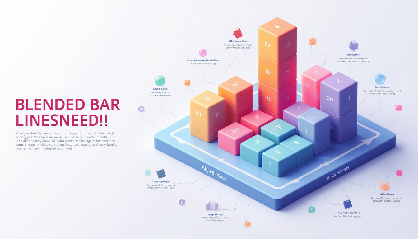  Isometric infographic showing blended bar line area charts guiding decisive strategy, clean typography