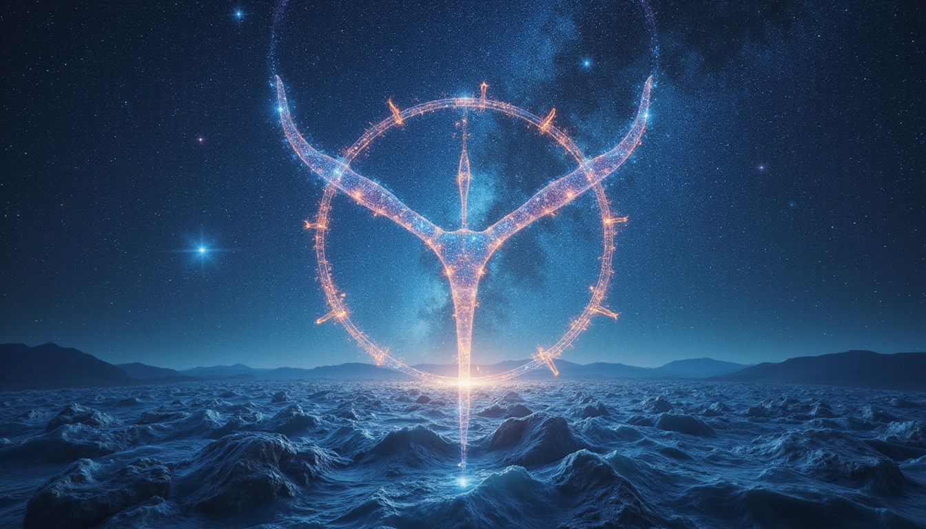  Astrological soulmate map, shimmering trident, translucent threads connecting hearts, deep-sea starscape, dreamlike