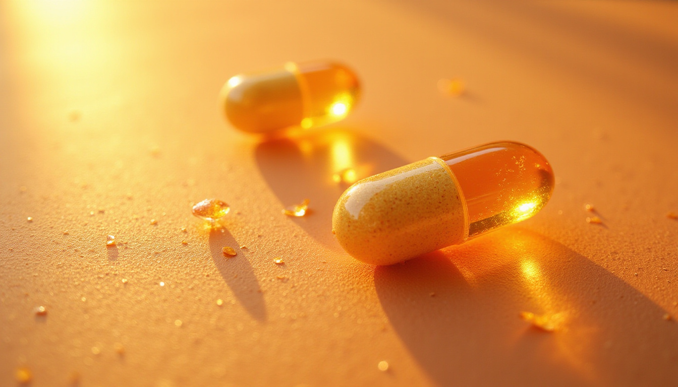  Macro vitamin pill dissolving into sunlight, youthful skin texture, cardio pulse light trail