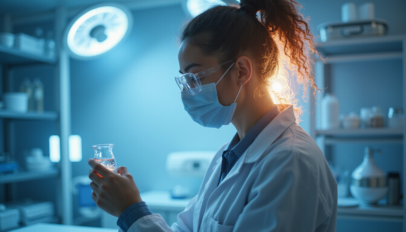  Futuristic lab scientist nurturing radiant hair regrowth from follicles, hopeful clinical breakthrough cinematic lighting