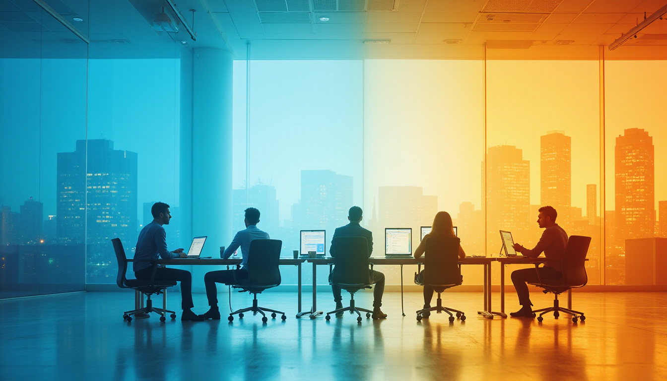 Bright office and factory montage: posture correction exercises, ergonomic adjustments, rising productivity graphs