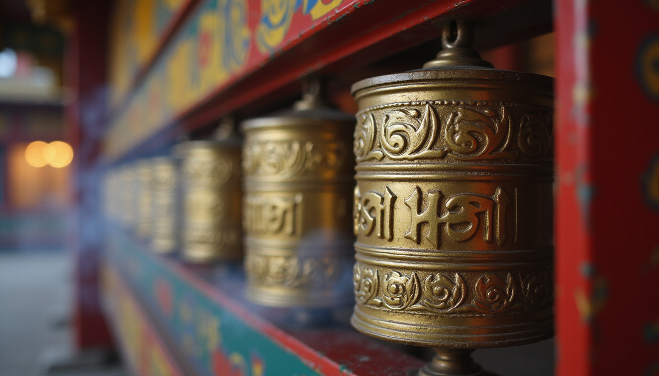  Close-up of ornate prayer wheel