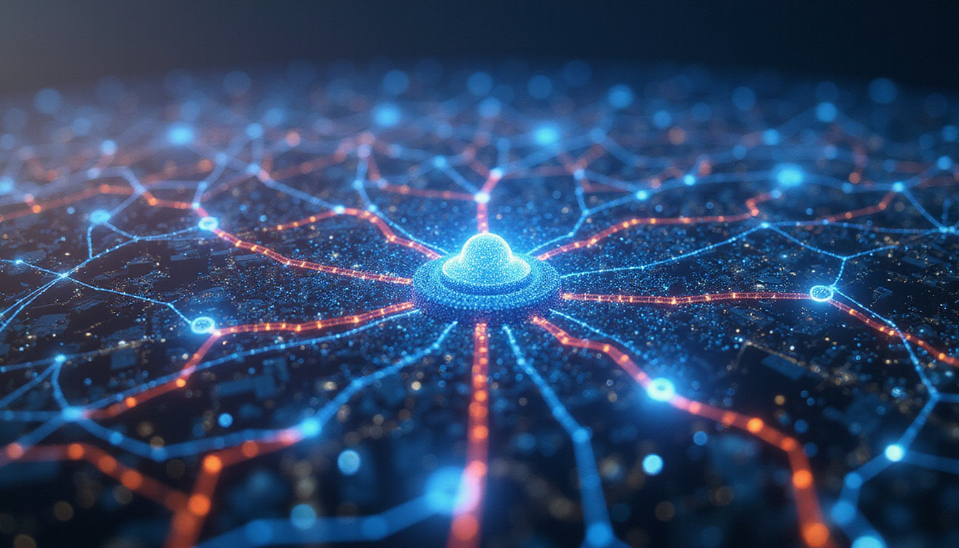 Neural network overlaying cityscape, data streams turning into targeted ads, dynamic holographic analytics