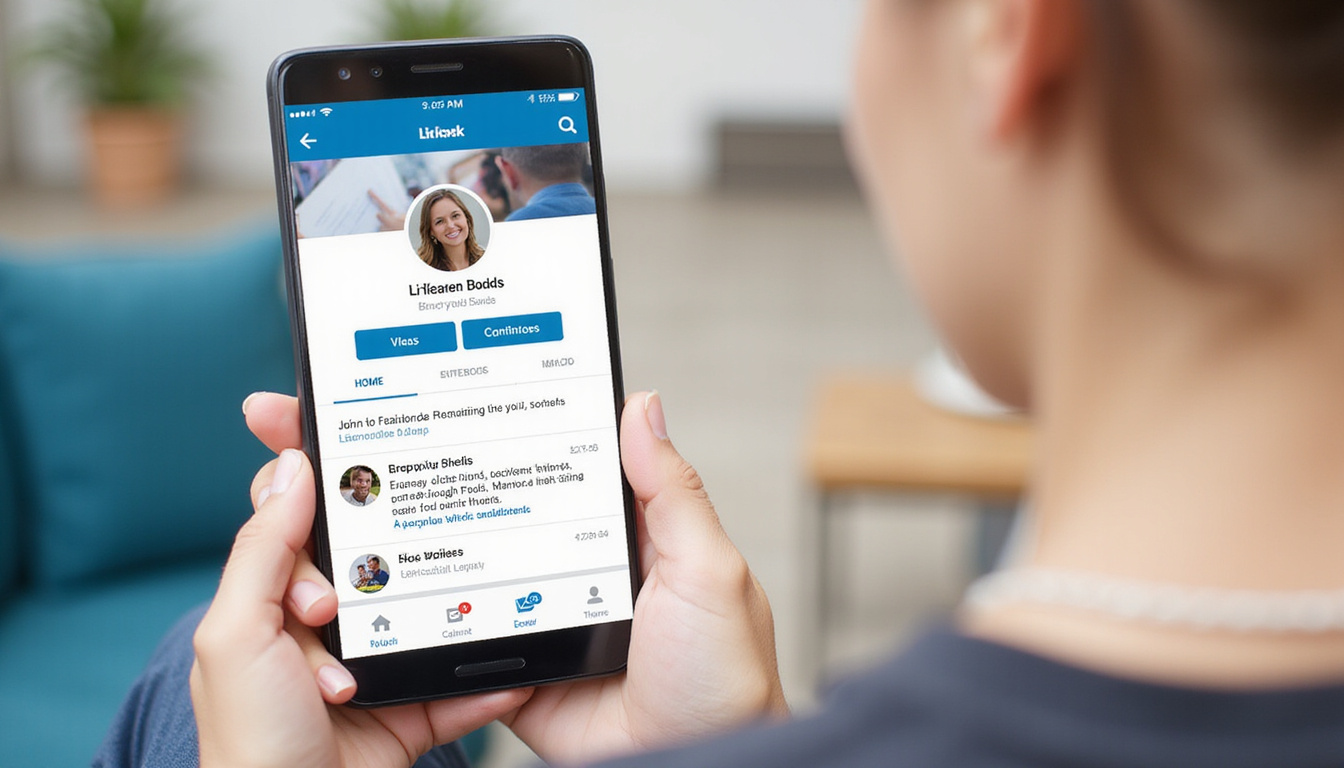 Polished LinkedIn profile on smartphone showcasing five-star endorsements, client messages, calendar bookings, increasing credibility