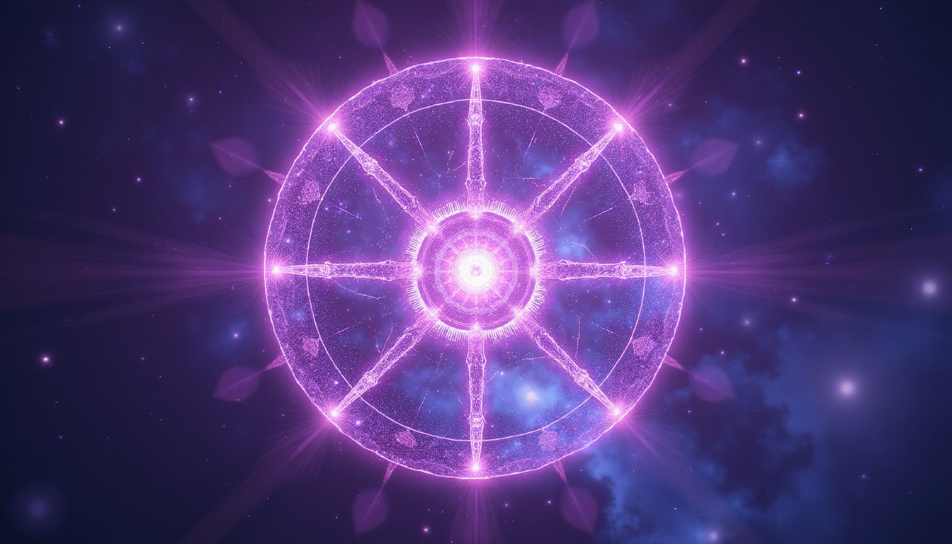 Ancient key decoding a glowing mandala of relationship patterns, constellation puzzle pieces, soft violet light