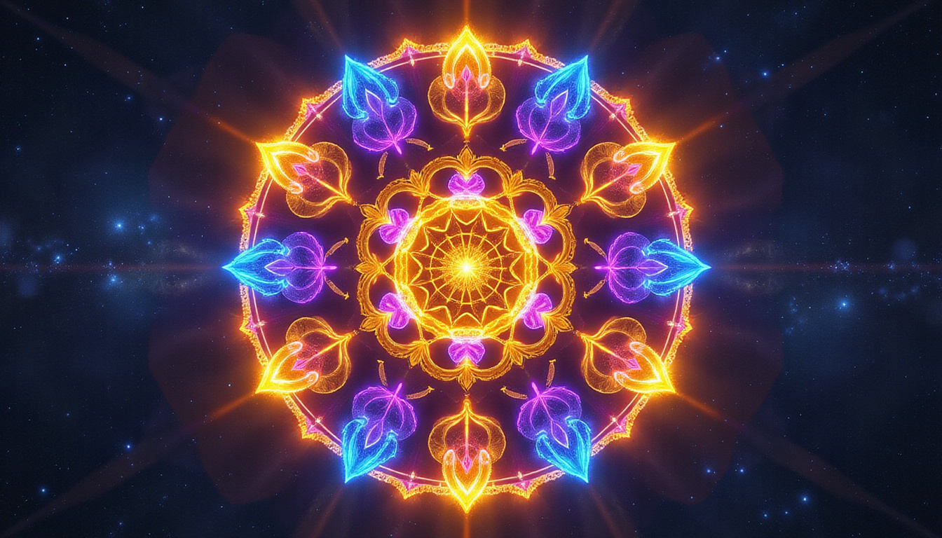 Open astrological charts forming floral mandala, neon symbols highlight surprising compatible signs, soft gold
