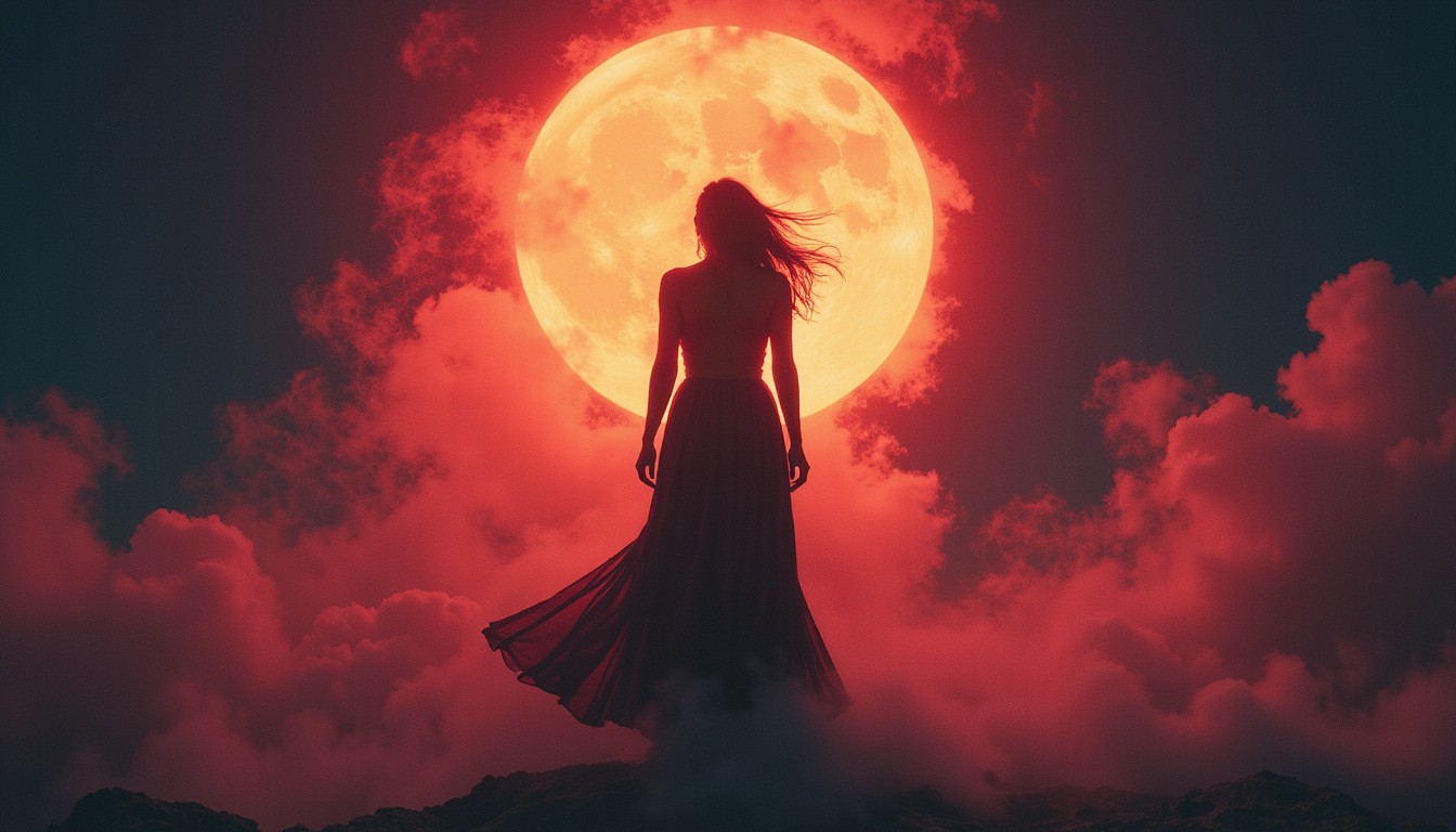 Nocturnal goddess emerging from smoky eclipse, tendrils of desire and shadow power