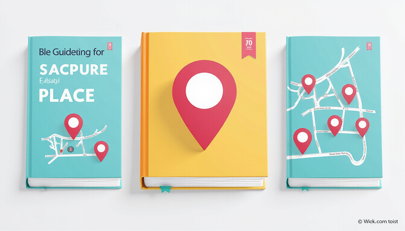 Guidebook cover style, map pin at Raffles Place, fast pain relief icons, clean minimalist vector