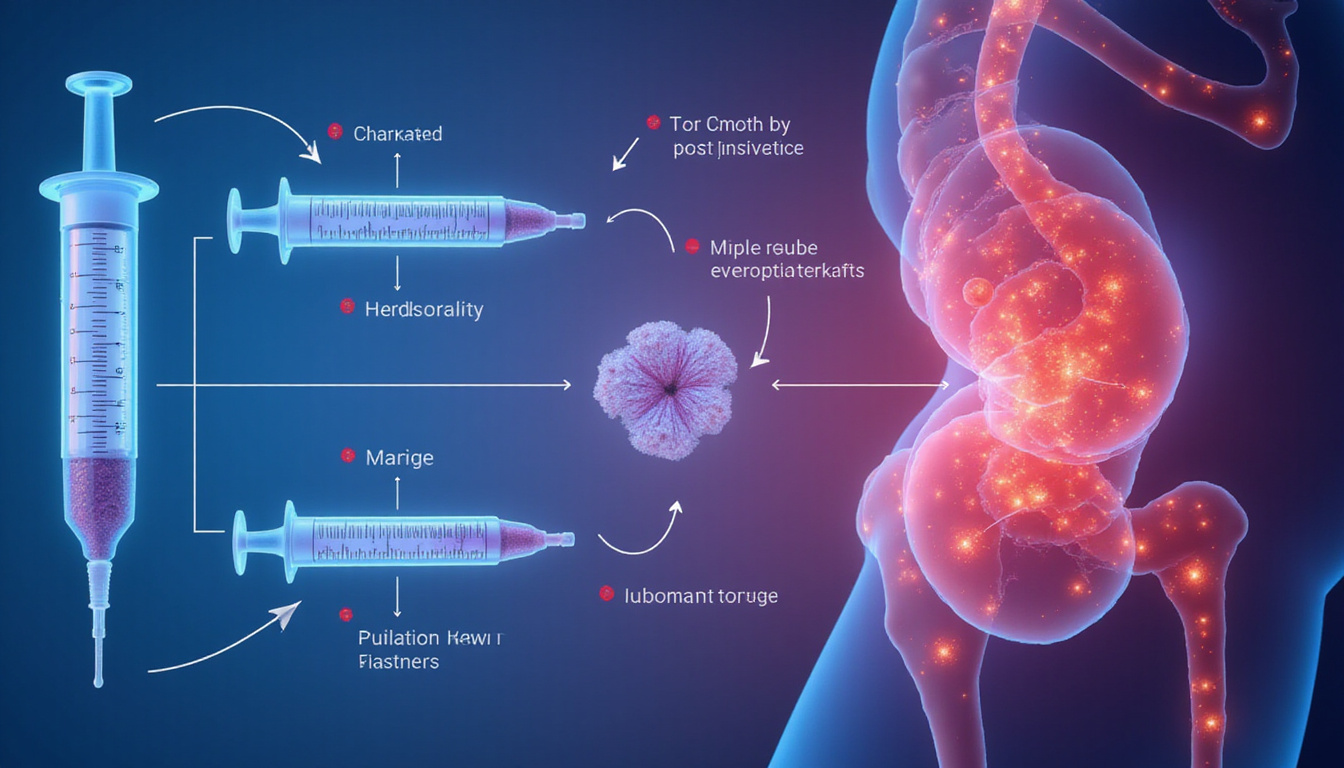 Clean infographic scene: step-by-step protocol enhancing bioavailability, syringe diagrams, lubricated cartilage glowing