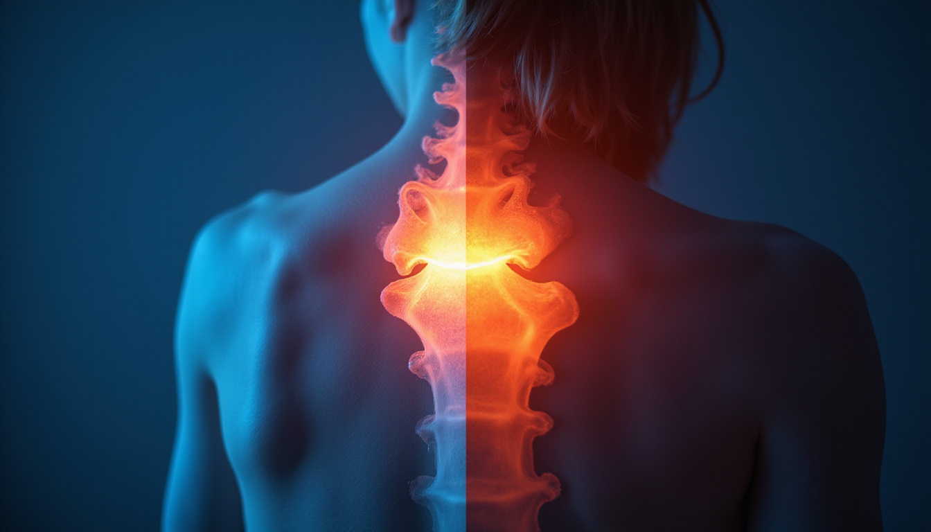  Split image: instant relief glow versus dark cartilage damage, physical therapy exercises in background