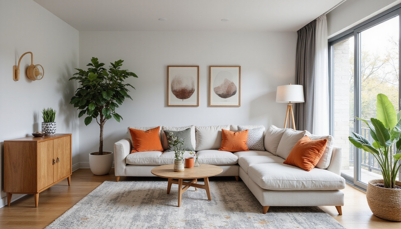  Minimalist living room transformation, removed clutter, sleek furniture, buyers admiring, increased property value