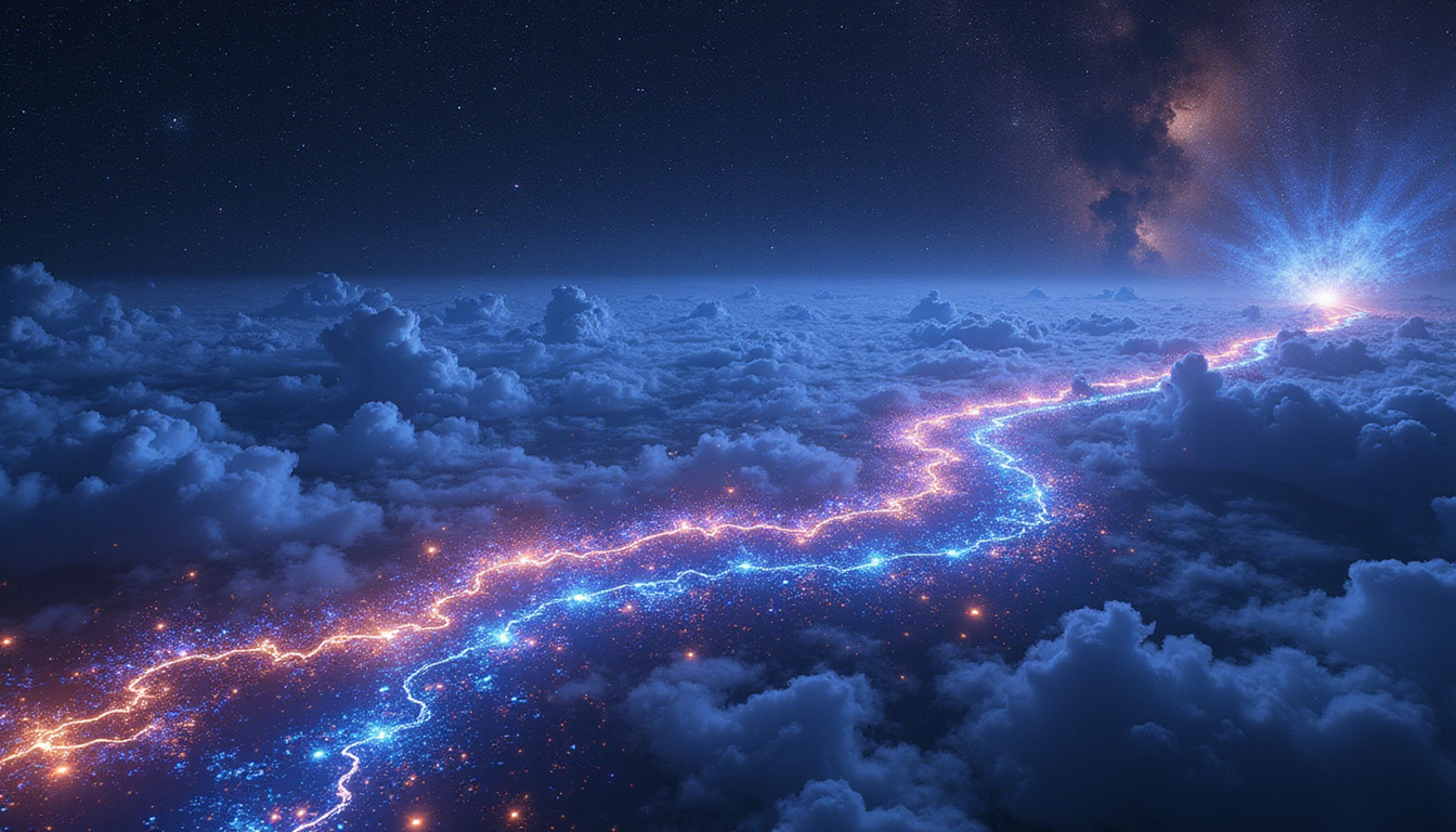  Ethereal destiny pathways branching like dragon scales across night sky, luminous soul sigils