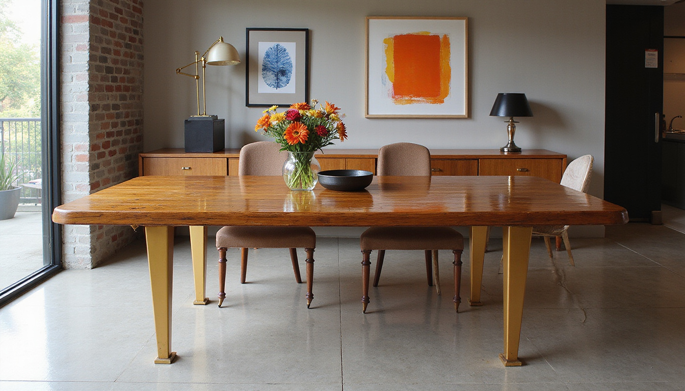 Polished grand piano transformed into elegant dining table with gold legs modern loft