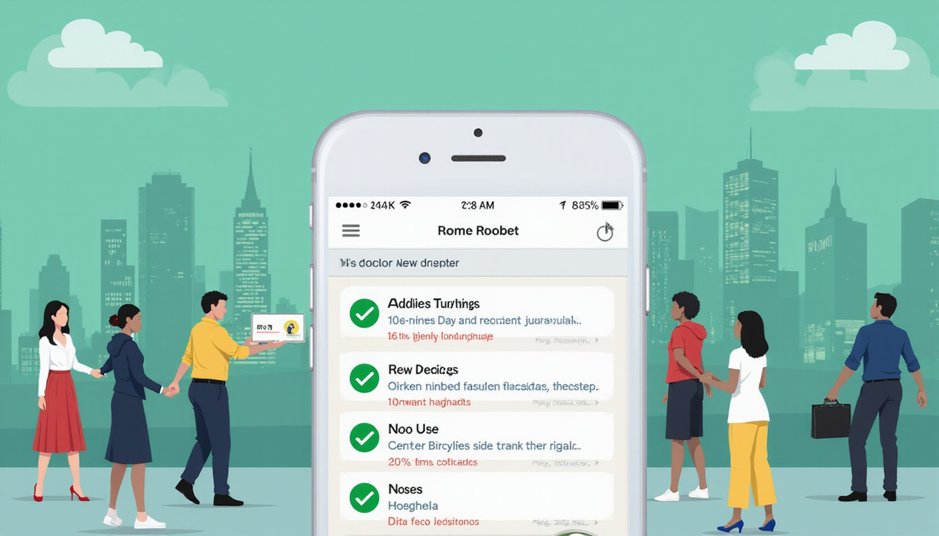  Close-up smartphone transit app with integrated ticket, NFC, real-time updates, green checkmarks, diverse commuters