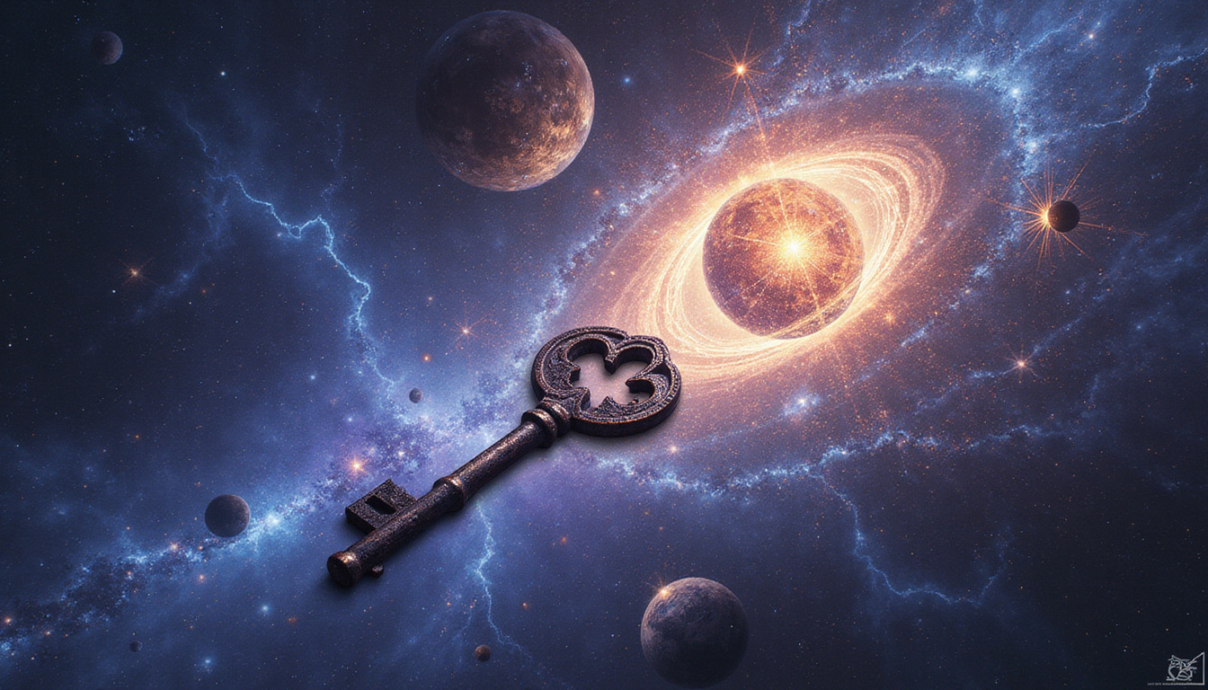  Cosmic key turning in a planetary gateway, threads of spirit and archetype woven