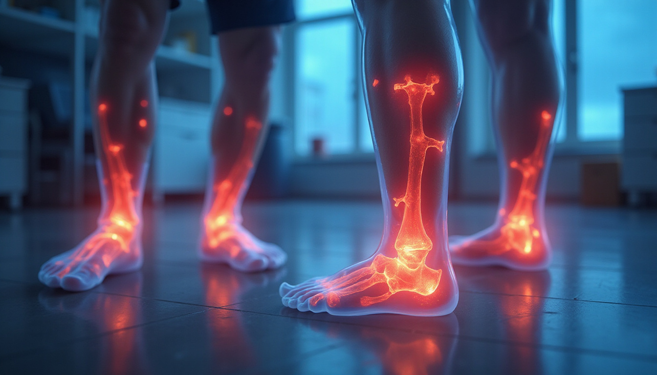  Futuristic clinical scene: inflamed joints with red hotspots fading, patients smiling in relief