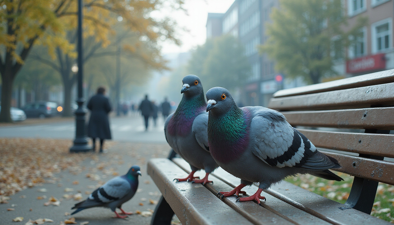  Camouflaged urban fae disguised as pigeons, lampposts, and park benches, subtle eyes, surreal realism