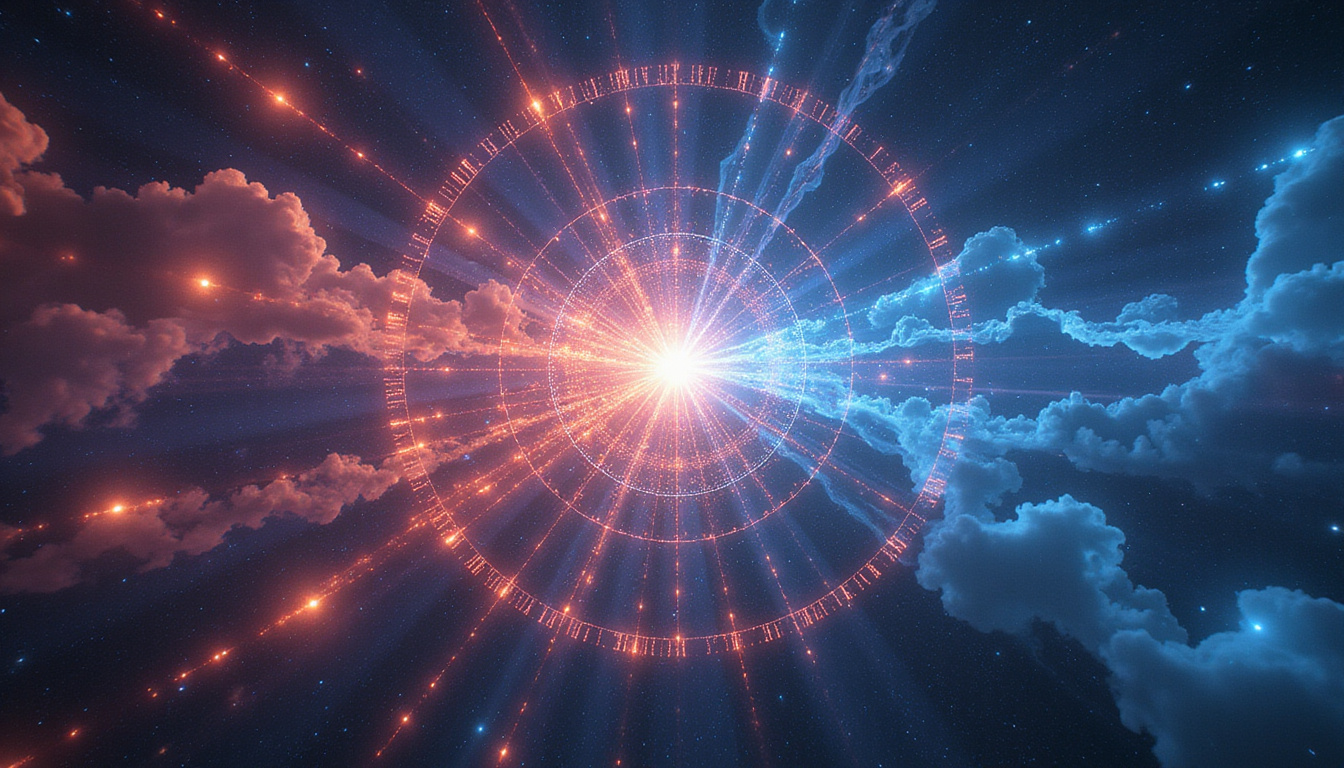 Ethereal cosmic diagram of antiscion lines reshaping glowing life-paths, surreal mystical lighting