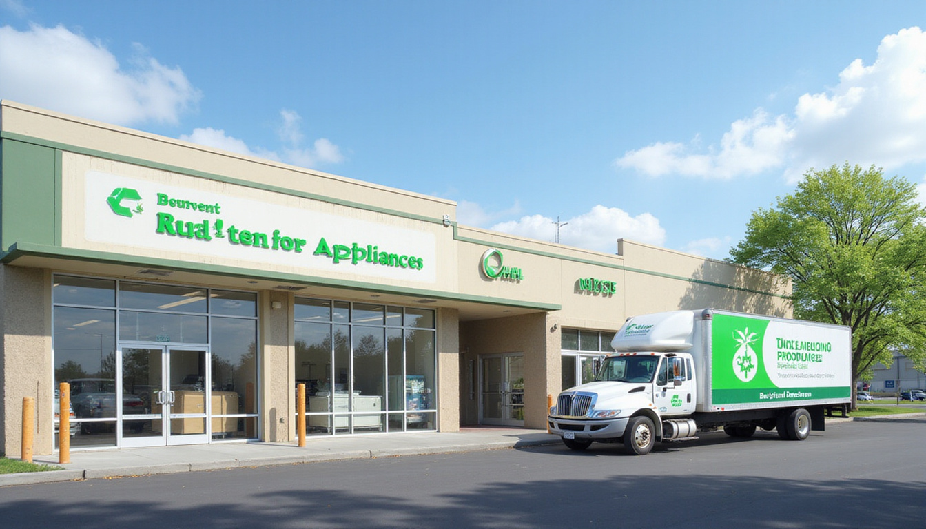  Efficient community recycling center sorting mattresses and appliances, clean signage, eco-friendly trucks