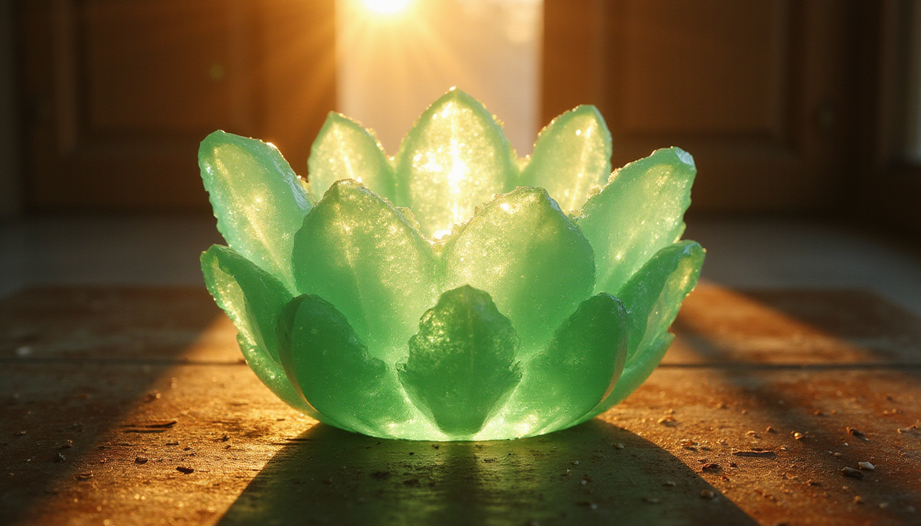  Radiant jade Pixiu facing door, warm sunlight, wealth aura, feng shui crystals
