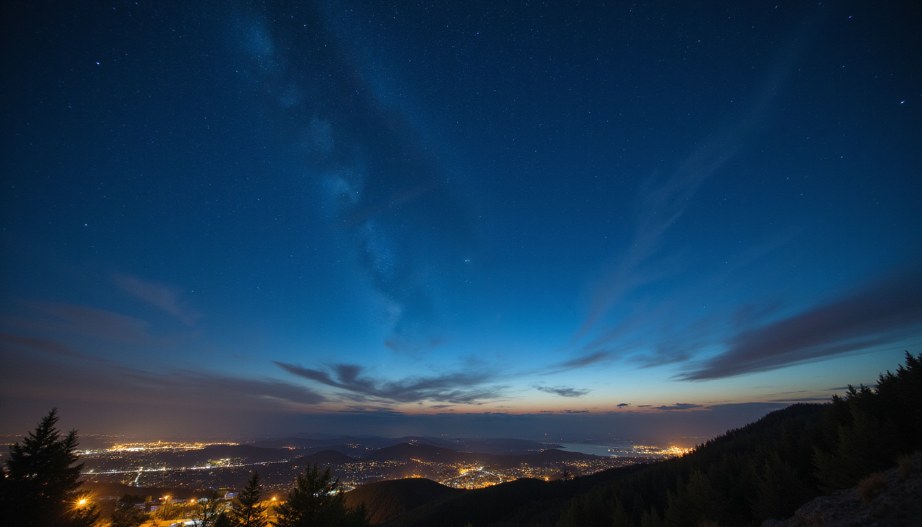  Wide-angle nightscape showing Venus and Jupiter near horizon, city lights, star trails, smartphone timelapse