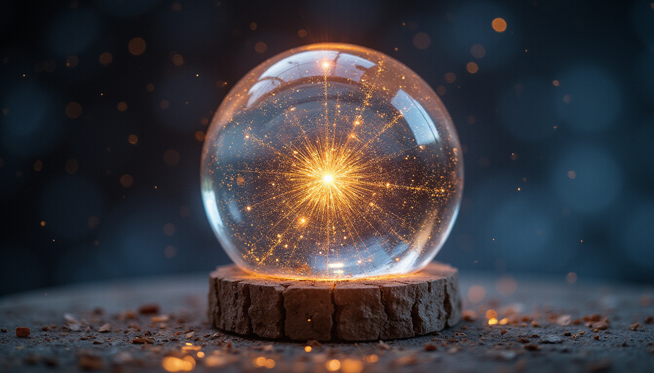 Crystal-ball interface projecting love, career graphs, health vitals, golden astrological sigils