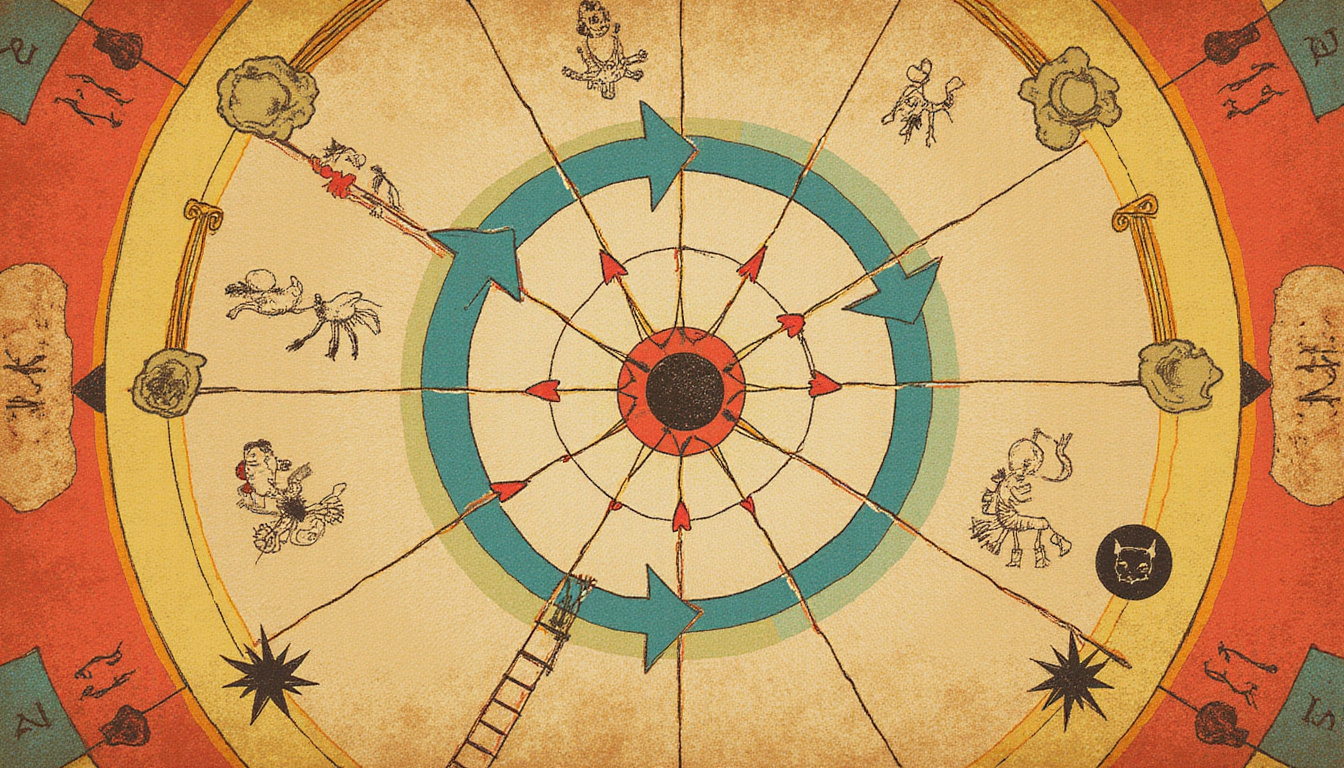  Vintage astrology chart with retrograde arrows, lovers and career ladder entwined