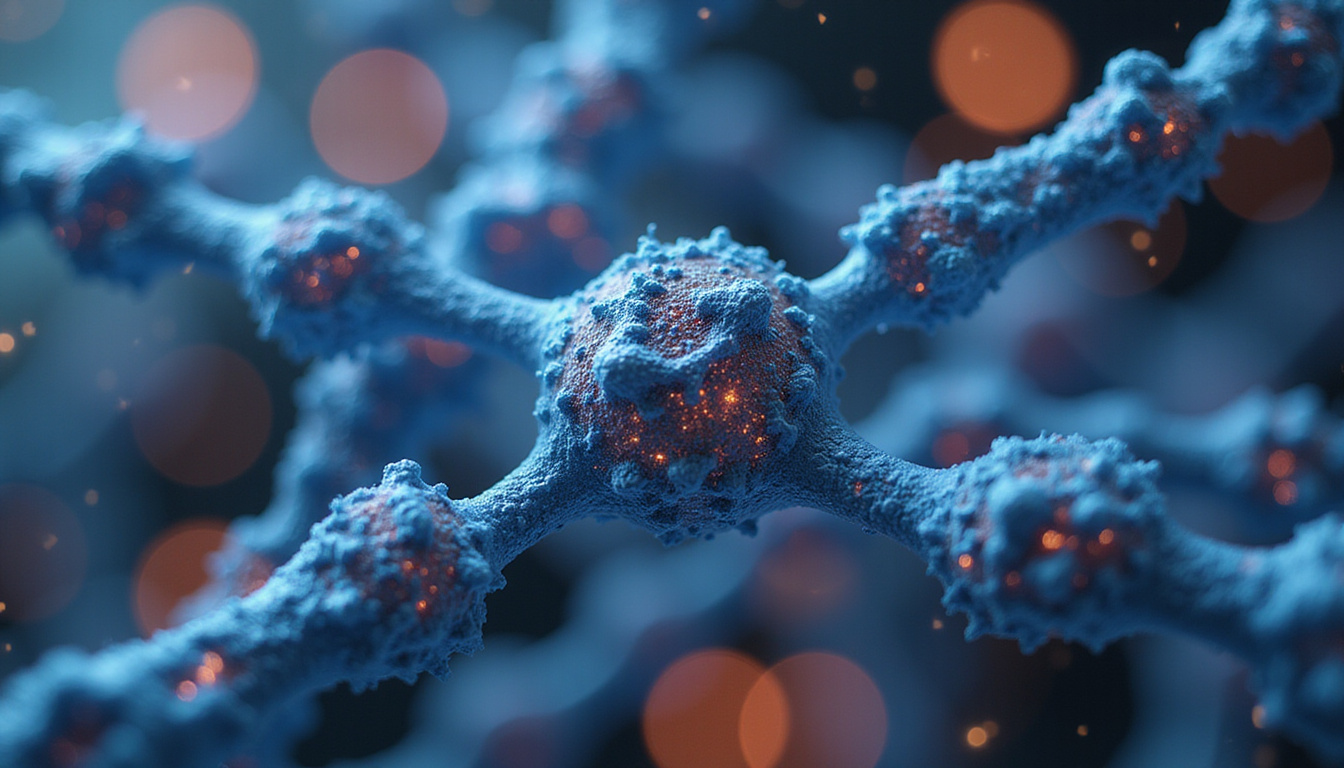  Close-up molecular visualization of hyaluronic acid chains entwined with precision gears and data graphs