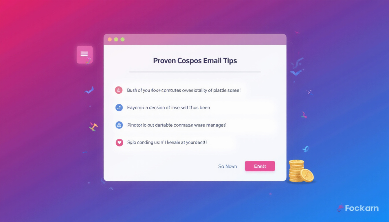  Checklist of proven email tips glowing, A/B test split-screen, revenue coins bursting