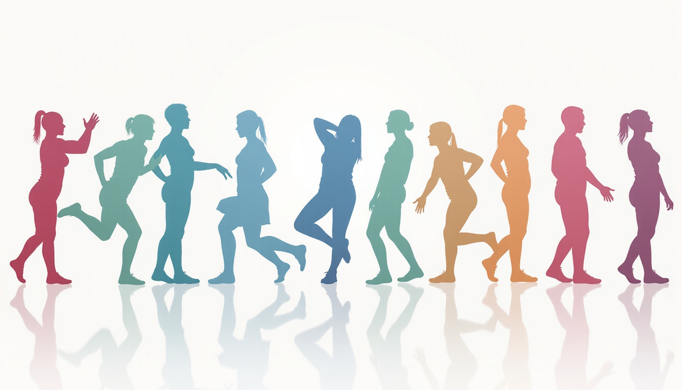  Sequence of ten illustrated mobility exercises overlayed on silhouette, pastel infographic, clean minimal design