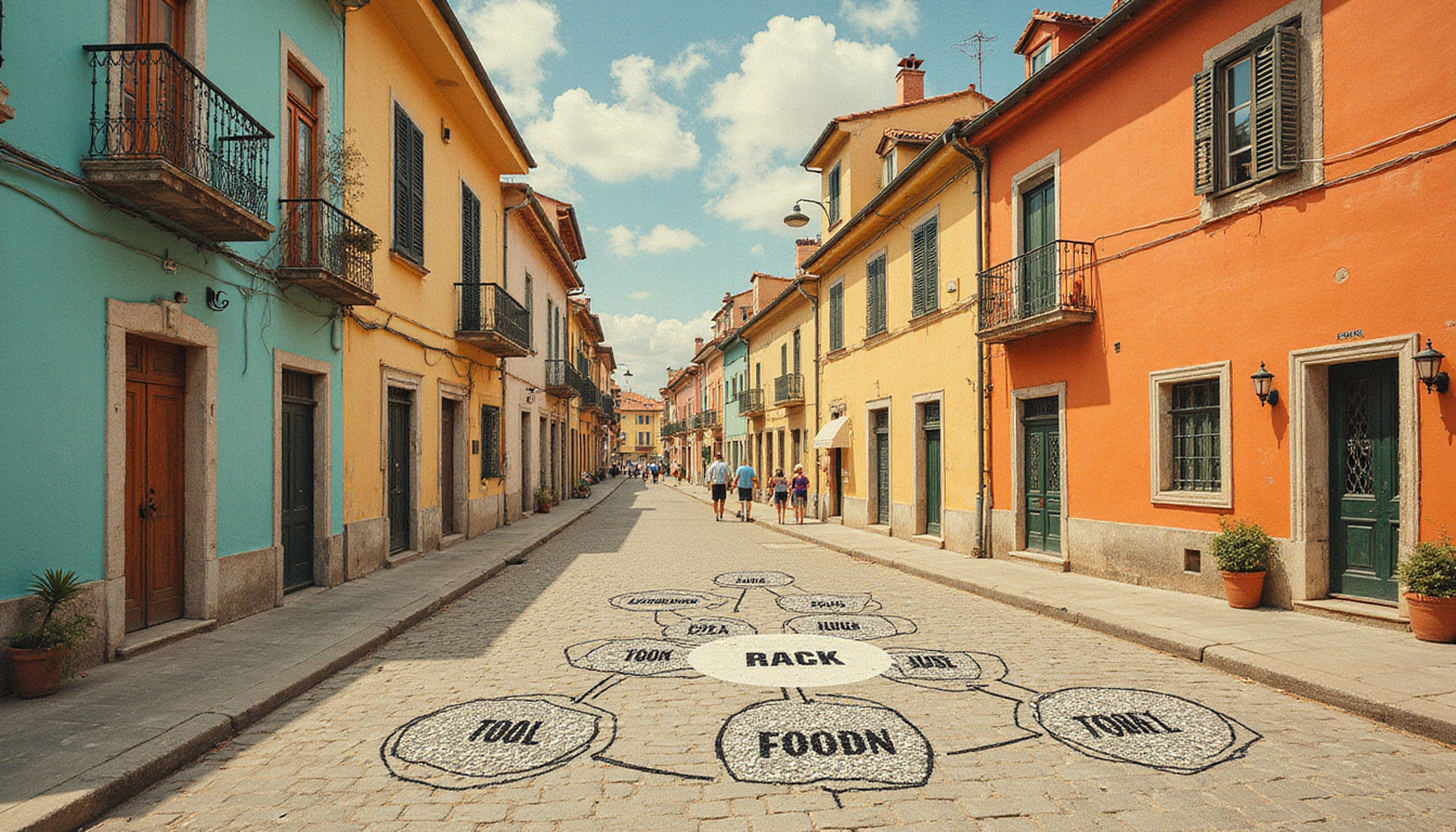  Vintage Italian street scene with overlayed diagrams explaining meaning and protective superstition