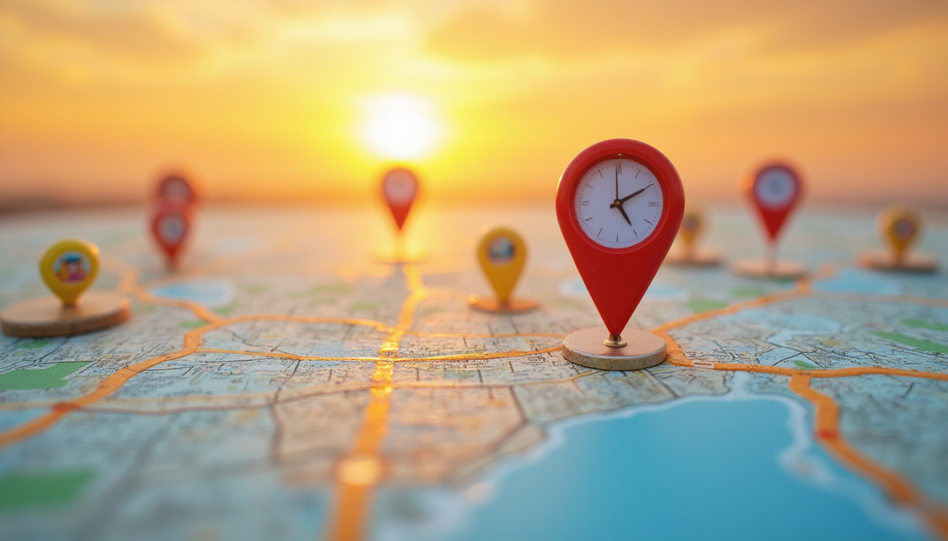  Map pin over Tanta city, affordable rental icons, clock showing urgency, warm sunset light