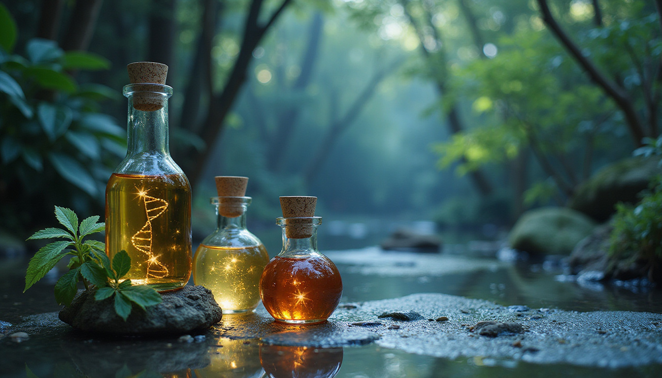  Luxurious wellness study with youthful stars, elixirs, glowing DNA helix, serene Japanese garden