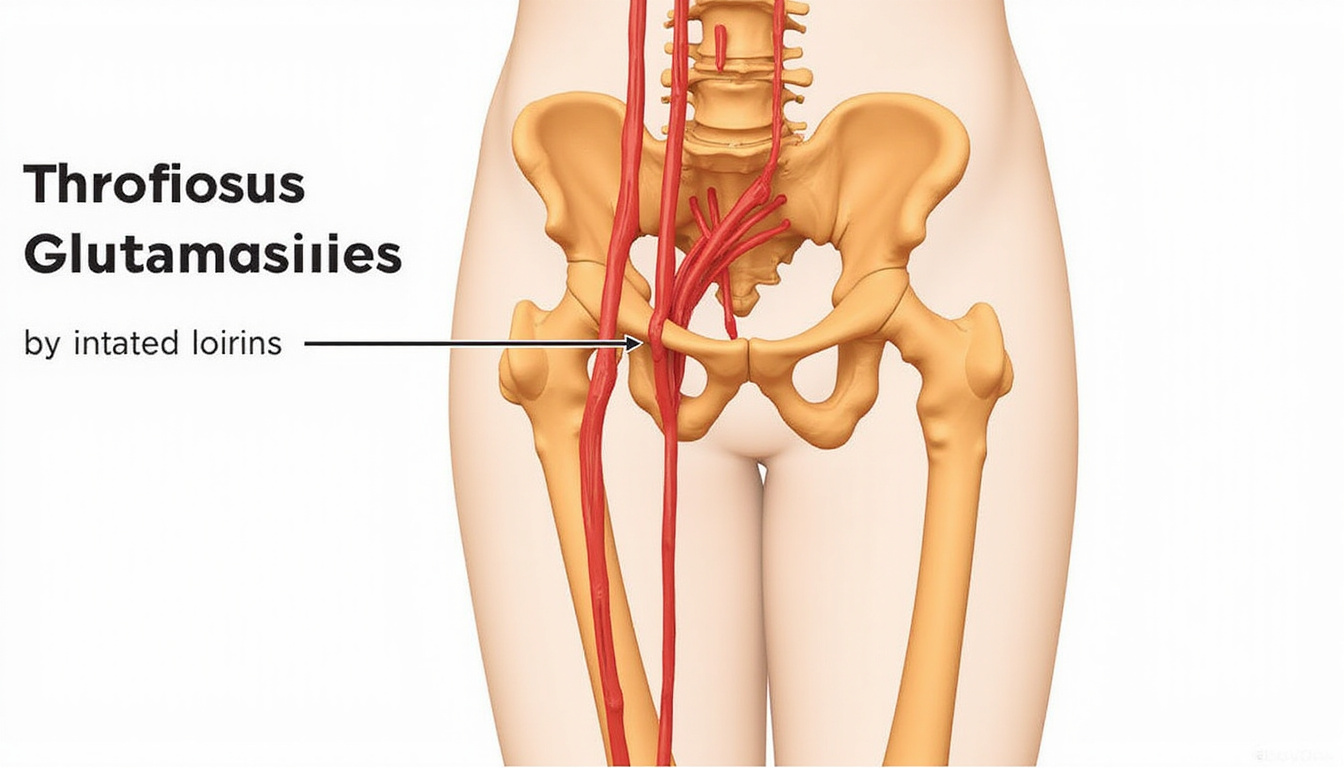  Medical illustration of pelvis and gluteus medius, left hip weakness, pelvis drop, labeled anatomy