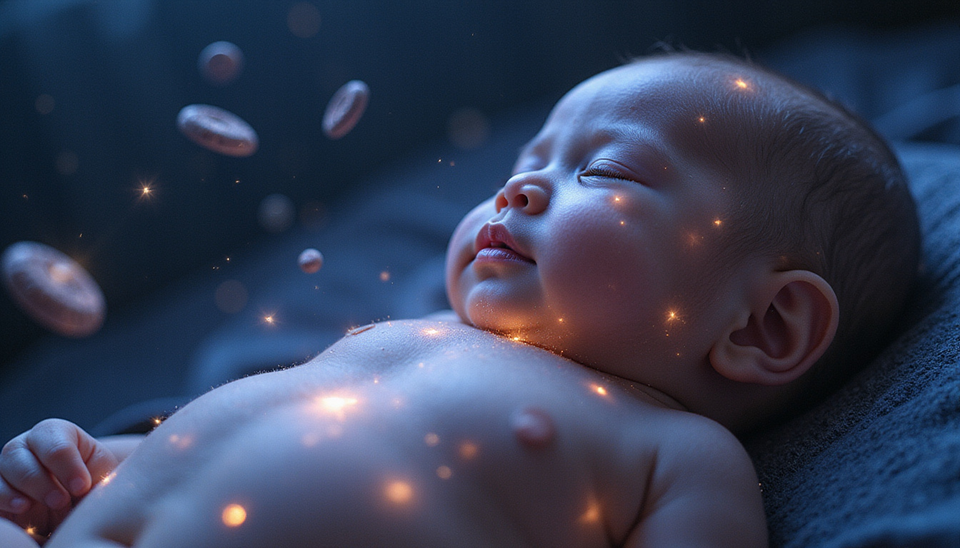  Cosmic transformation scene, asteroids imprinting luminous birth-patterns onto a sleeping person