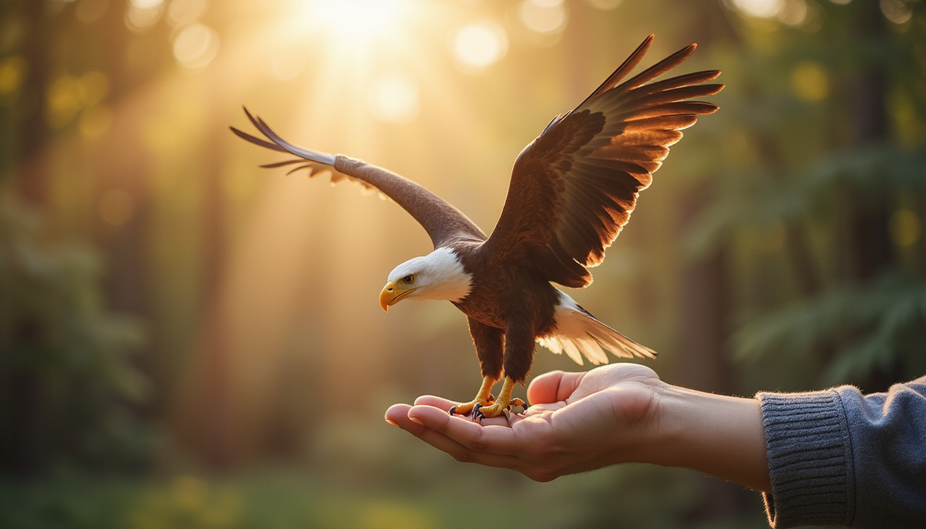  Hand holding eagle feather over law book, soft warm light, solemn respectful composition