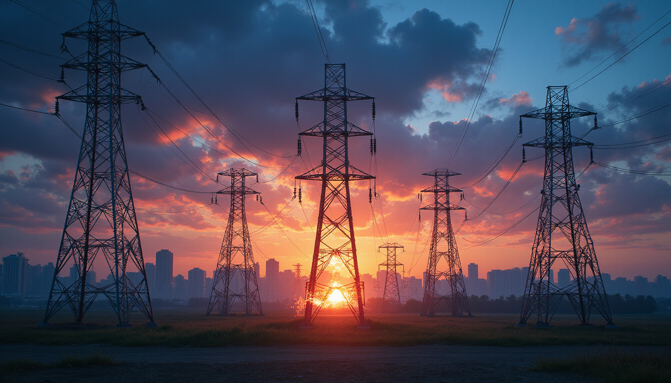  Power grid under solar wind assault, transformers sparking, cityscapes darkened, engineers monitoring displays