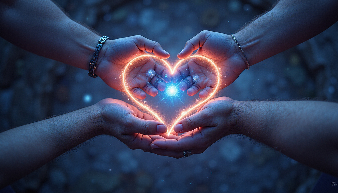 Mystical love compatibility spreadsheet, hidden sigils and planets, hands intertwined, soft moonlight