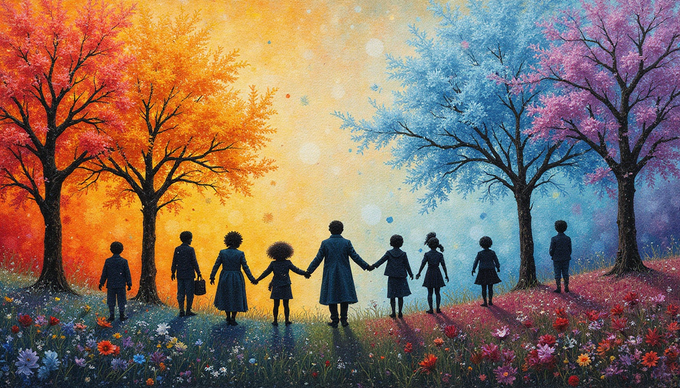 Intergenerational tapestry of voices, threads of stories weaving vibrant community landscapes