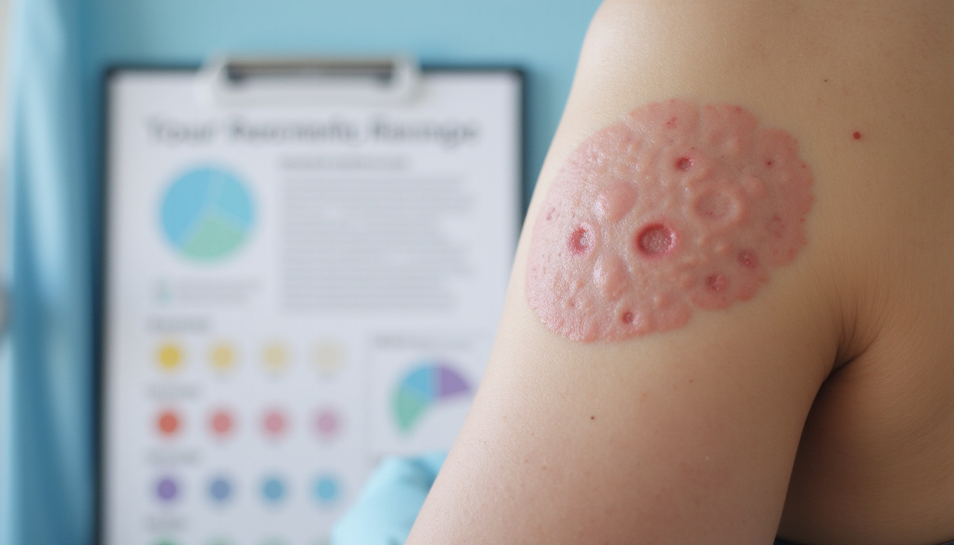  Close-up of circular cupping marks and bruises on skin, medical chart, concerned doctor