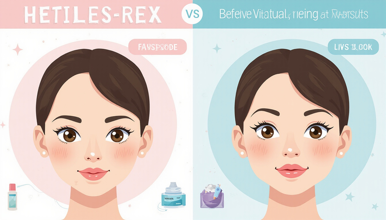  Infographic style comparison before-and-after facial volumizing results, safety icons, cost tags, clean minimal
