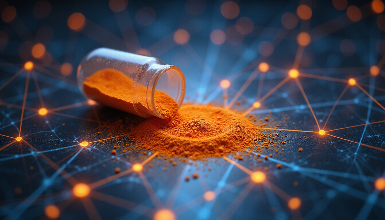  Transparent capsule pouring orange fisetin powder into glowing neural network, healing light