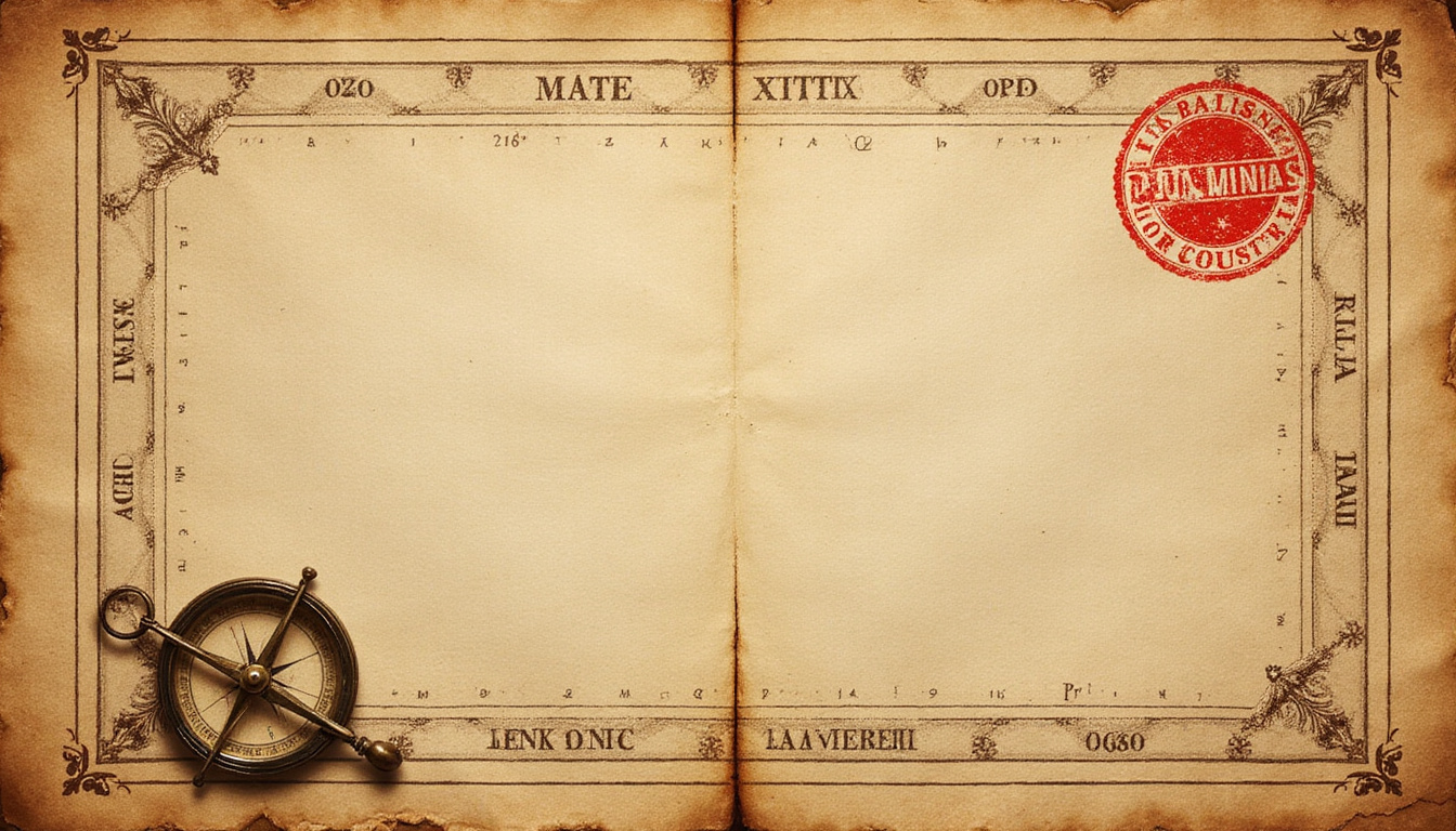  Vintage parchment land registry with inked boundaries, red warning stamp, precise surveyor
