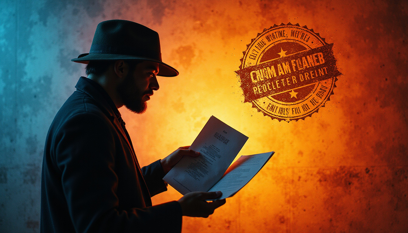  Whistleblower silhouette handing secret surveillance files to journalist, torn compliance stamp, dramatic lighting