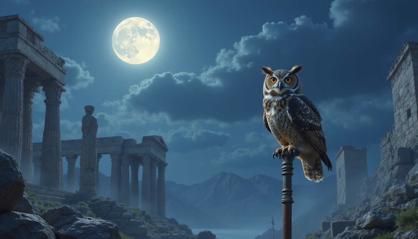  Clever owl perched on Athena