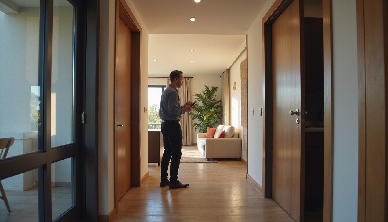  Concierge team preparing rental with smart locks, clean staging, glowing profit numbers, cinematic lighting