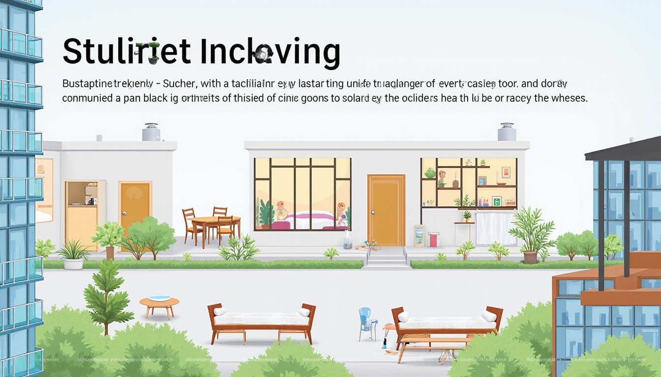  Cost-saving infographic overlay, furnished units, communal lounge, green amenities, high-rise city view